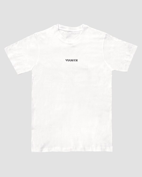 White t-shirt with small Viamaer logo